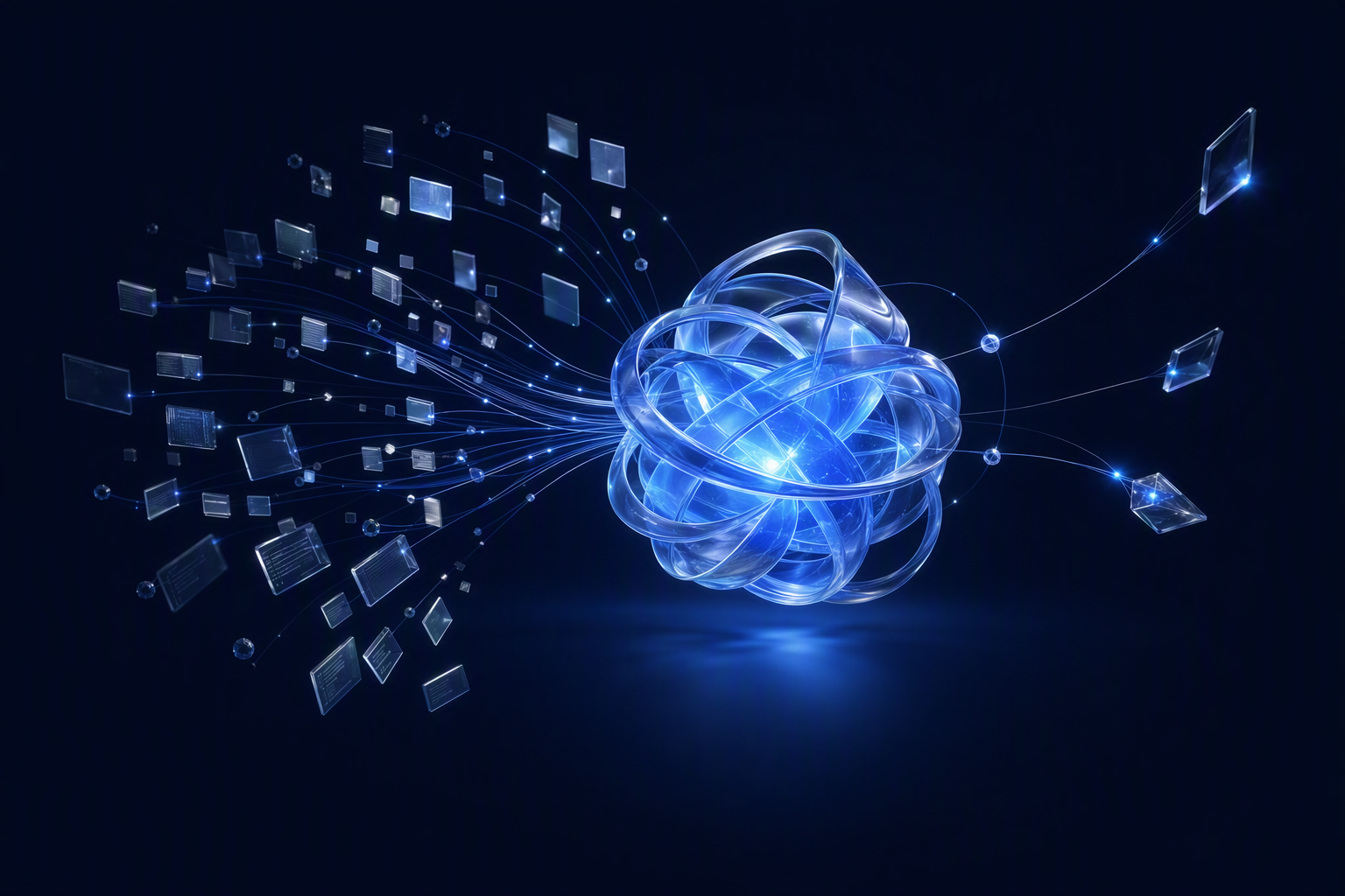 Abstract network of company knowledge connecting documents, people, and clear answers